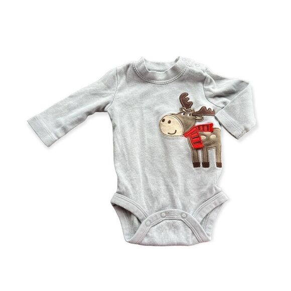 Baby Boys Carters Christmas Moose Long Sleeve Bodysuit - Sz 3 mo - Picture 1 of 1